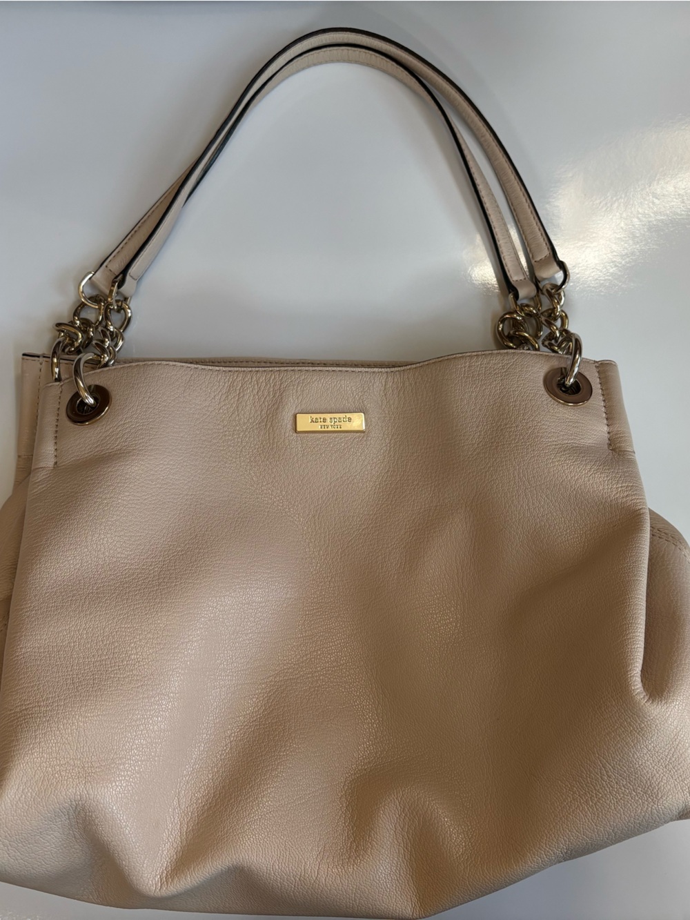 kate spade Leather Shoulder Bag in Light Beige with Gold Hardware